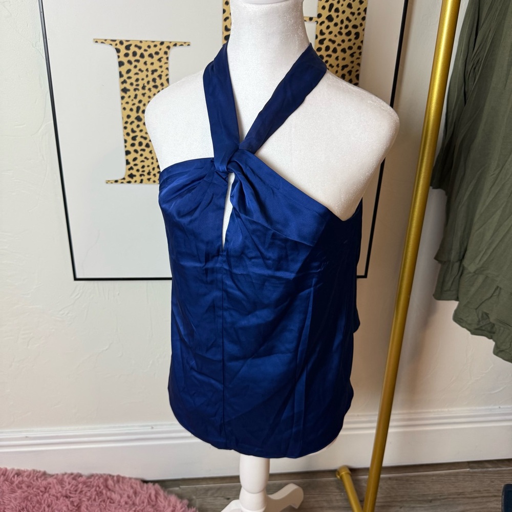 Rachel Zoe Royal Blue Satin Twist Halter Top – Size Medium (NWT)